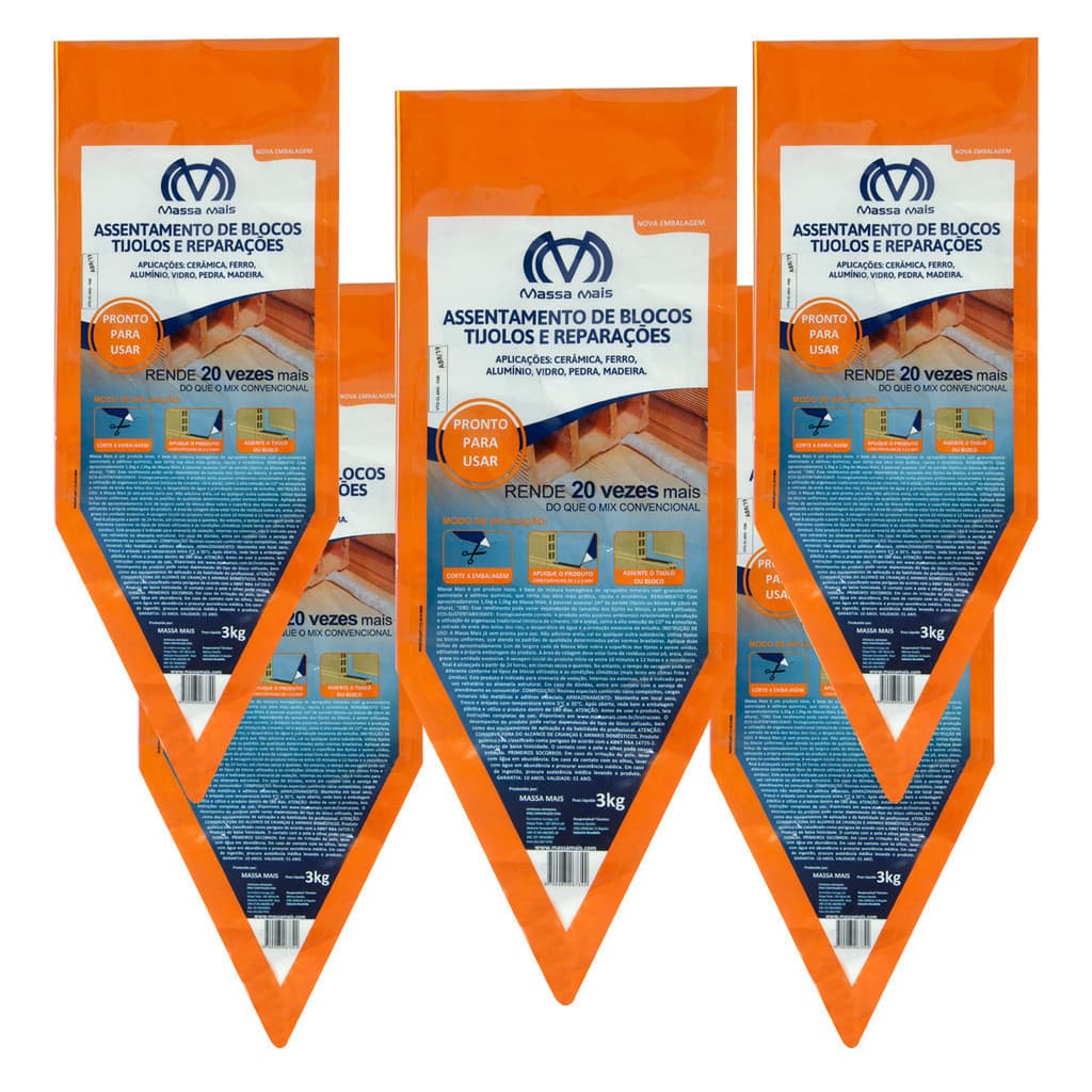 Kit 5 Packs Argamassa Polimérica Massa Mais Cola Blocos E Tijolos - 3kg