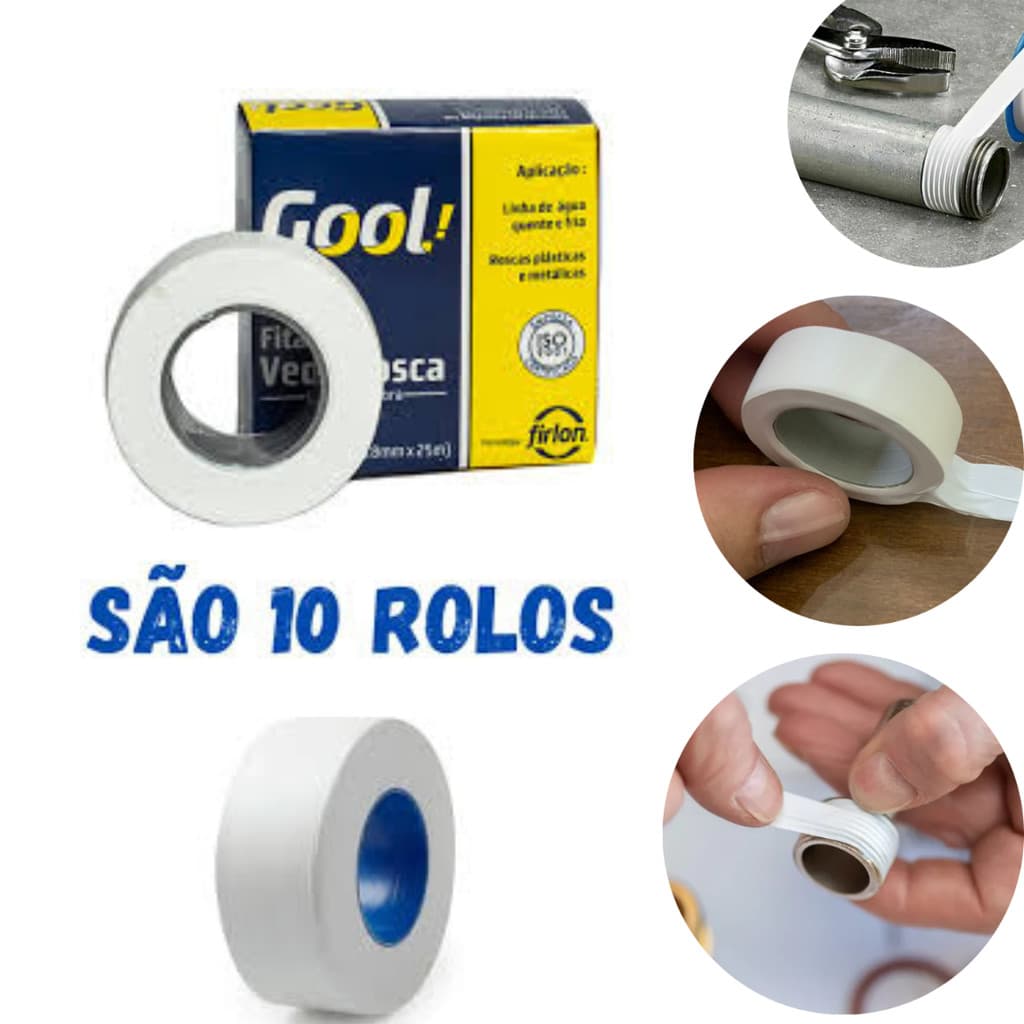 Kit 10 Fitas Veda Rosca Teflon 10 Metros 12mm Tubos Conexões