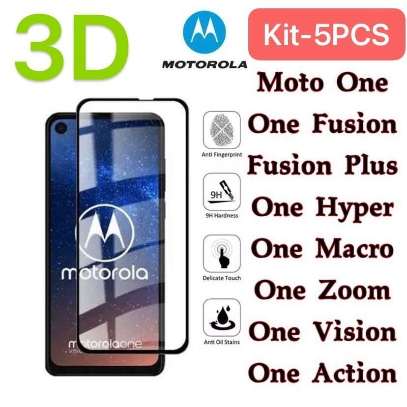 Película De Vidro 3d Moto One/one Fusion/one Fusionplus/one Hyper/one Macro/one Vision/one Zoom/one Action