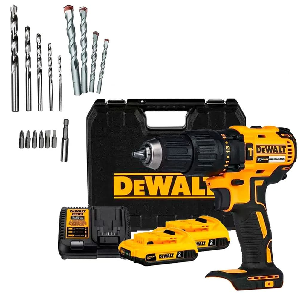 Parafusadeira/Furadeira Impacto 1/2" + 2 Baterias 20V 2Ah + Carregador + Maleta + Kit Brocas/Bits DeWalt DCD7781D2-BR