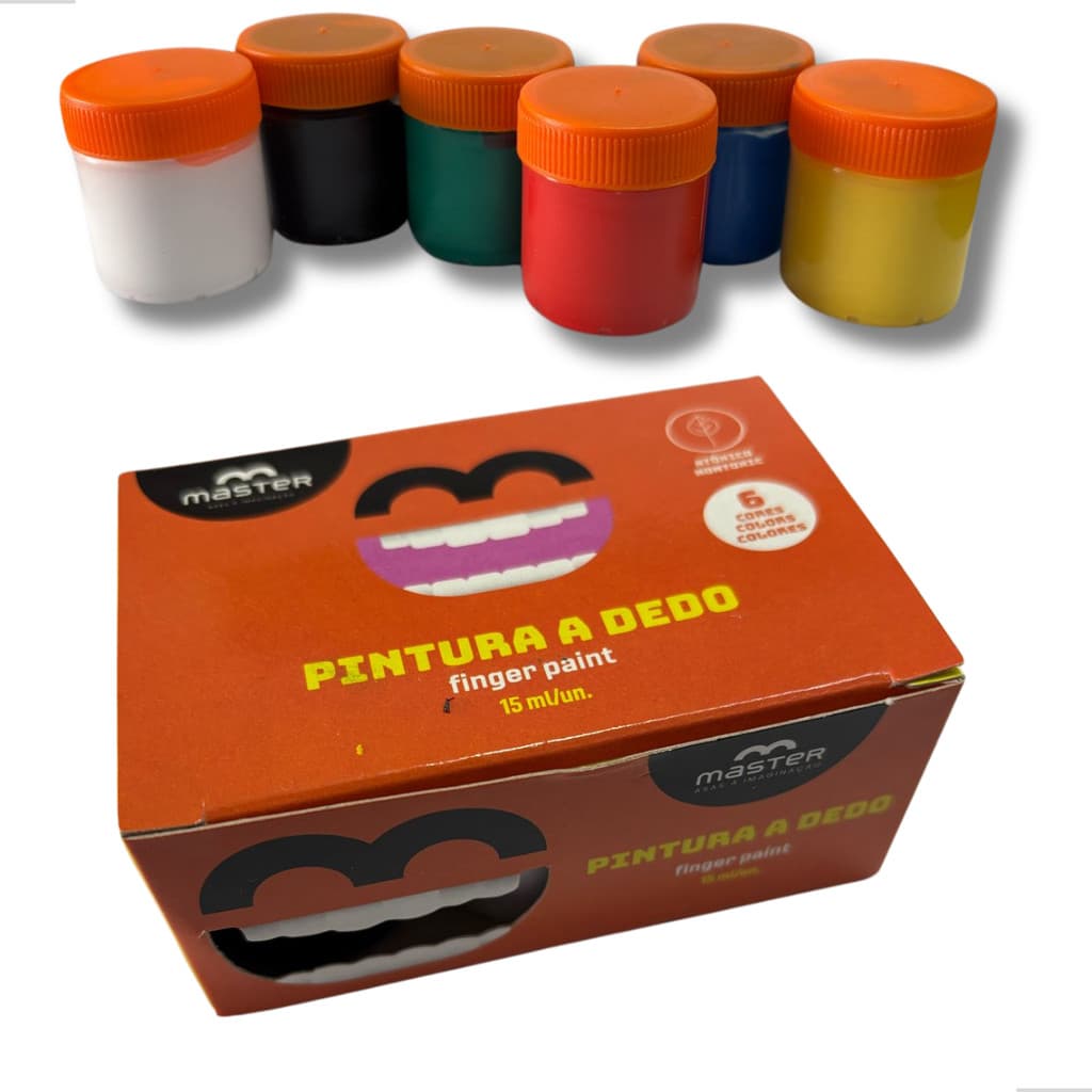 Pintura a Dedo 6 Cores 15ml - Atóxica, Lavável e Divertida!