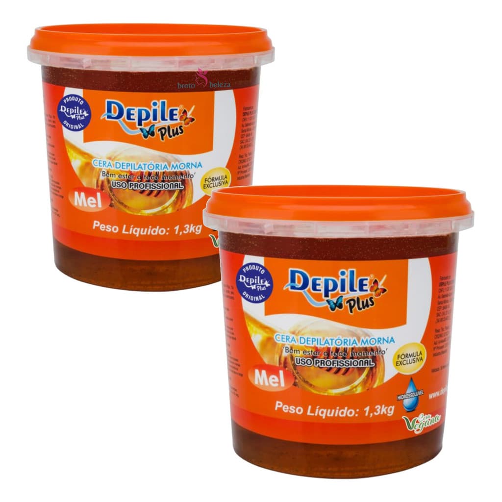 Cera Depilatória Depile Plus De Mel 2x1.300g Pernas/virilhas Cera Morna de Micro-ondas Depile PLUS