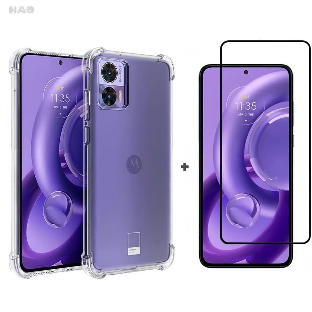 Película Vidro + Capinha Para Moto Edge 30 Neo. Kit Motorola Capa Transparente e Pelicula 3D/9D