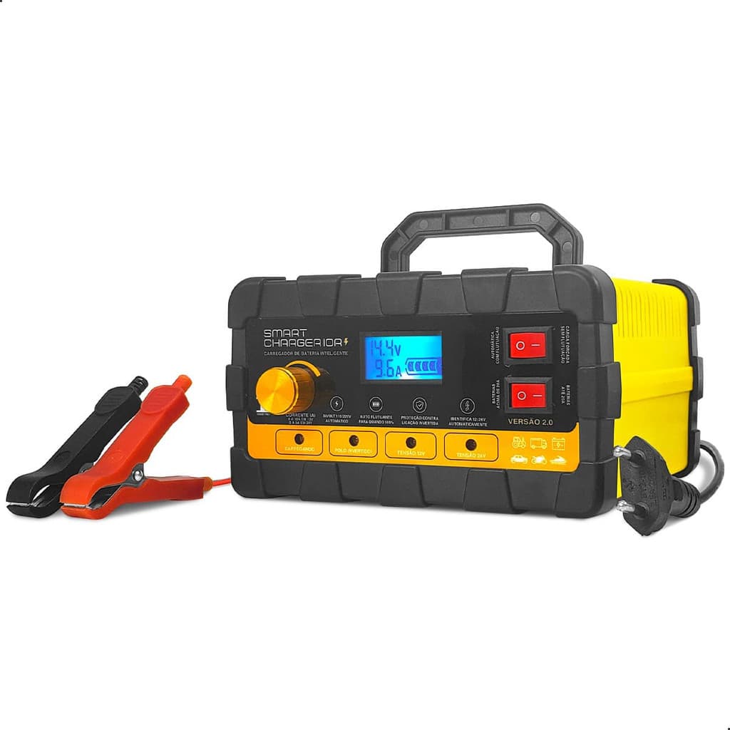 Carregador de Bateria Automotivo Smart Charger 10 Amperes Digital 12V 24V Voltímetro Amperímetro