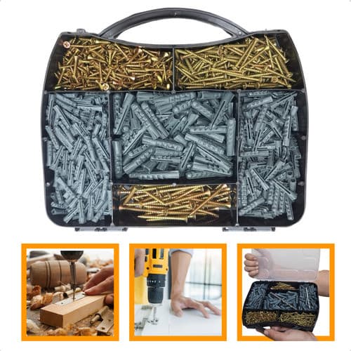 Kit 1000 Pçs Parafusos Bucha Chipboard Maleta Madeira Drwall