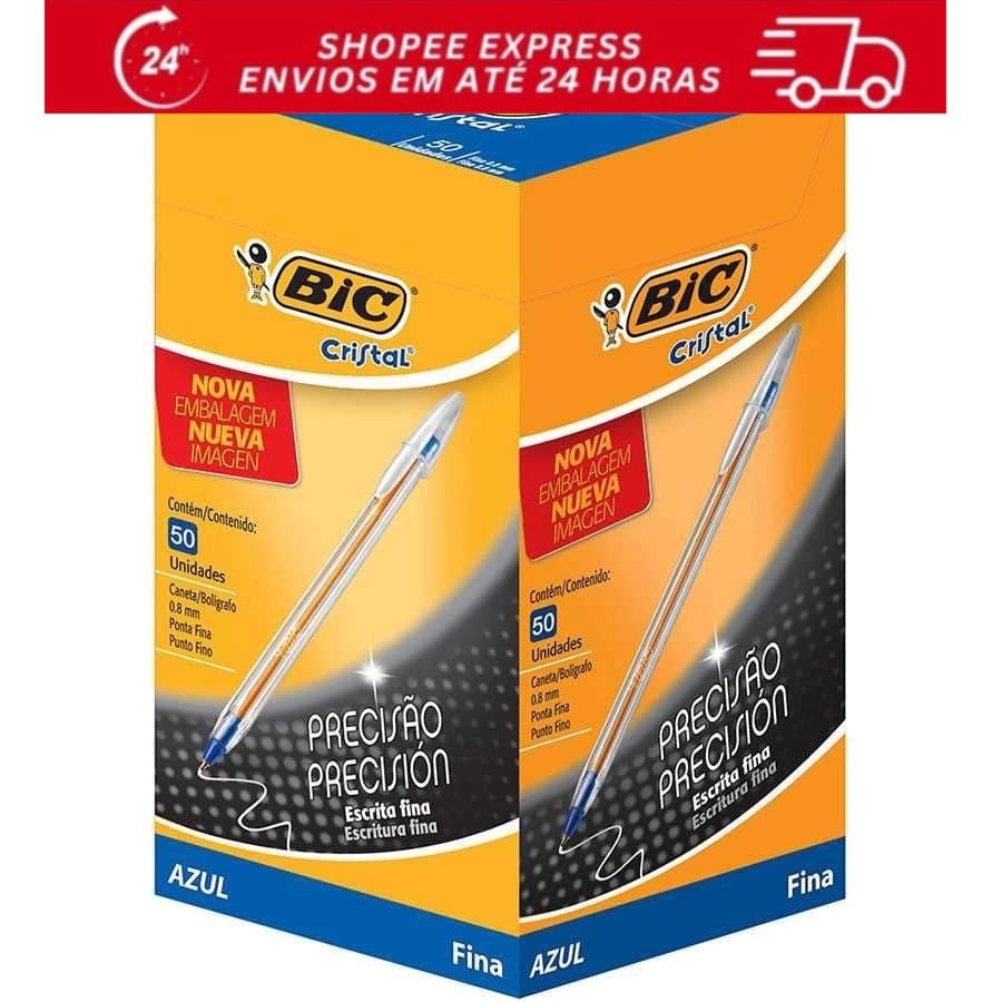 KIT CANETA BIC 10un FINE 0.8 CRISTAL AZUL ESCRITA FINA FINE PLUS
