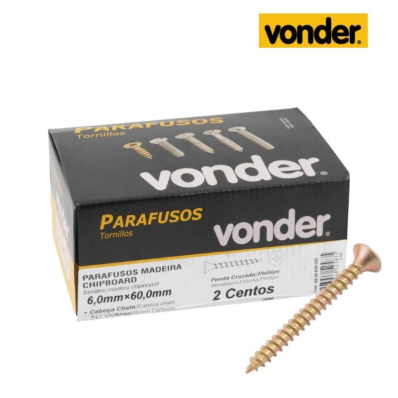 Parafuso Chipboard VONDER 6,0 x 60 mm – Caixa com 200 Unidades