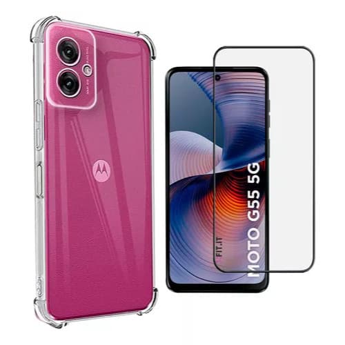 Kit Capa Capinha Case Anti Impacto P/ Moto G55 + Película Vidro 3d Temperado Cobre Toda Tela