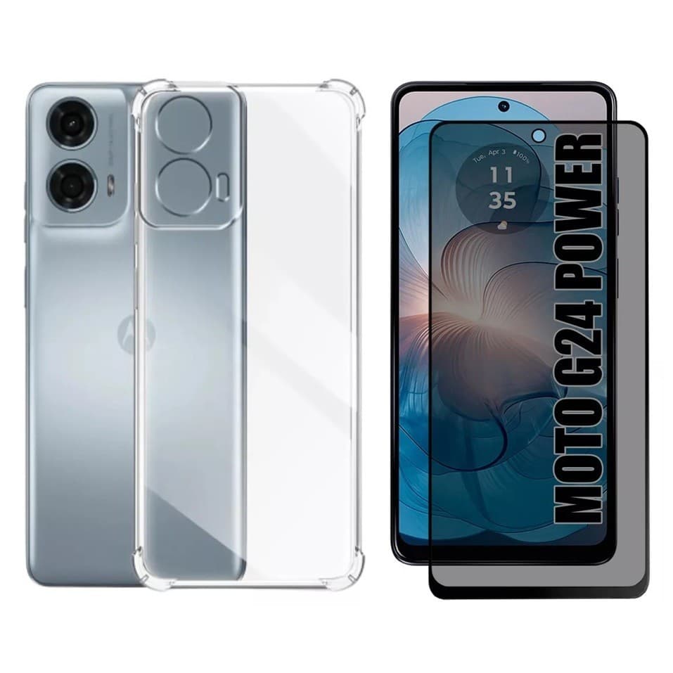 Capa Capinha case Anti Impacto + Película de Privacidade Vidro 3D para Motorola Moto G24 Power