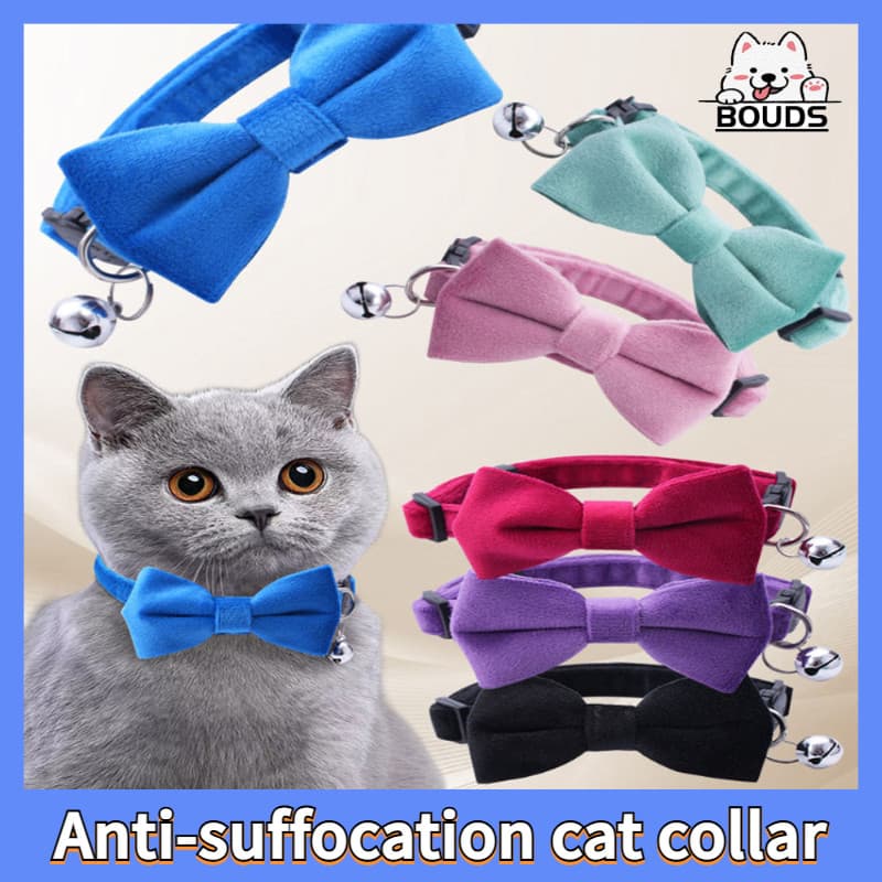Coleira Anti Asfixia com Laço e Sino de Veludo para Filhotes de Gato e Cachorro