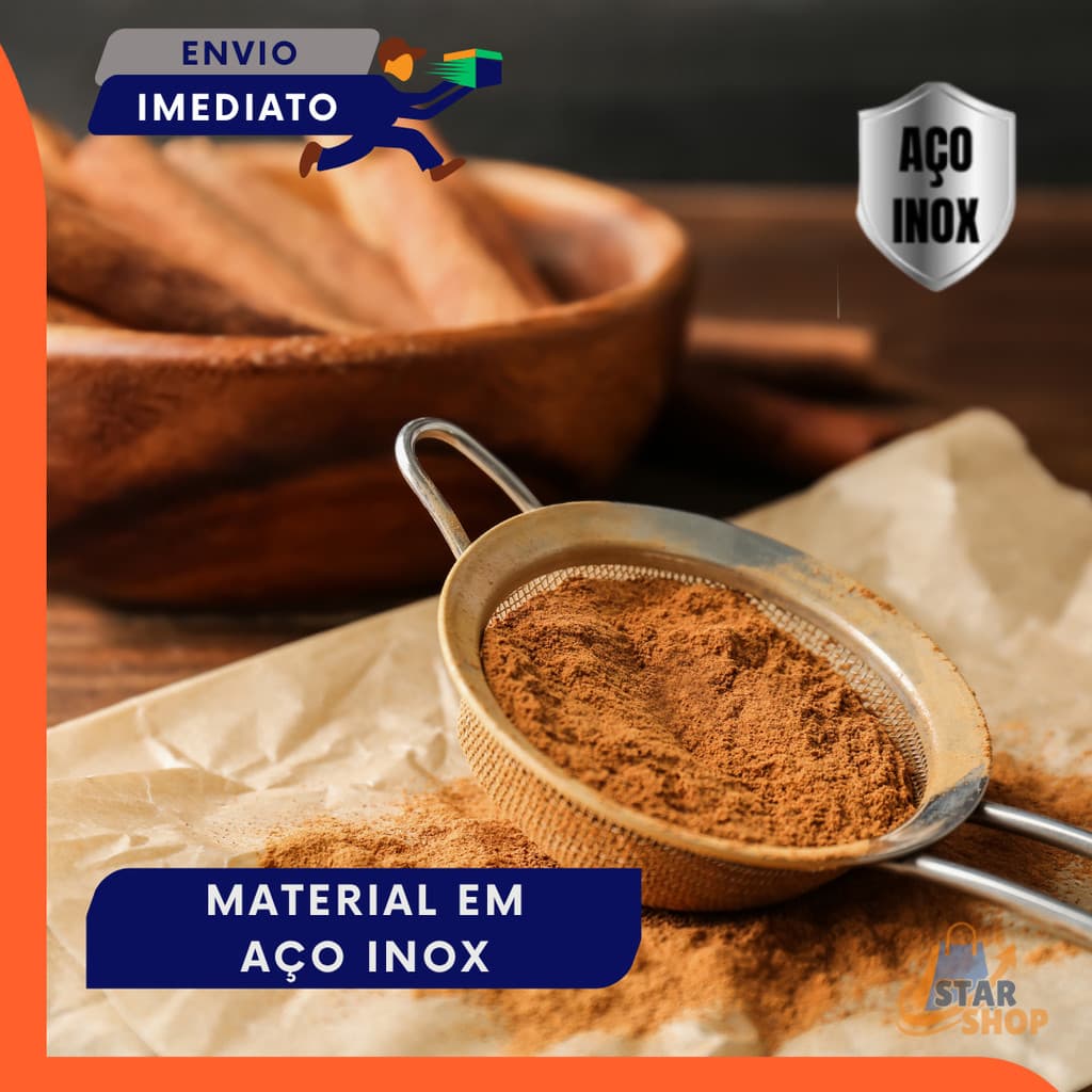 Jogo 1 Peneira Coador de Aço Inox 20cm + Ralador + Amassador  Alho e Batatas + Espremedor Limão + Descascador de legumes