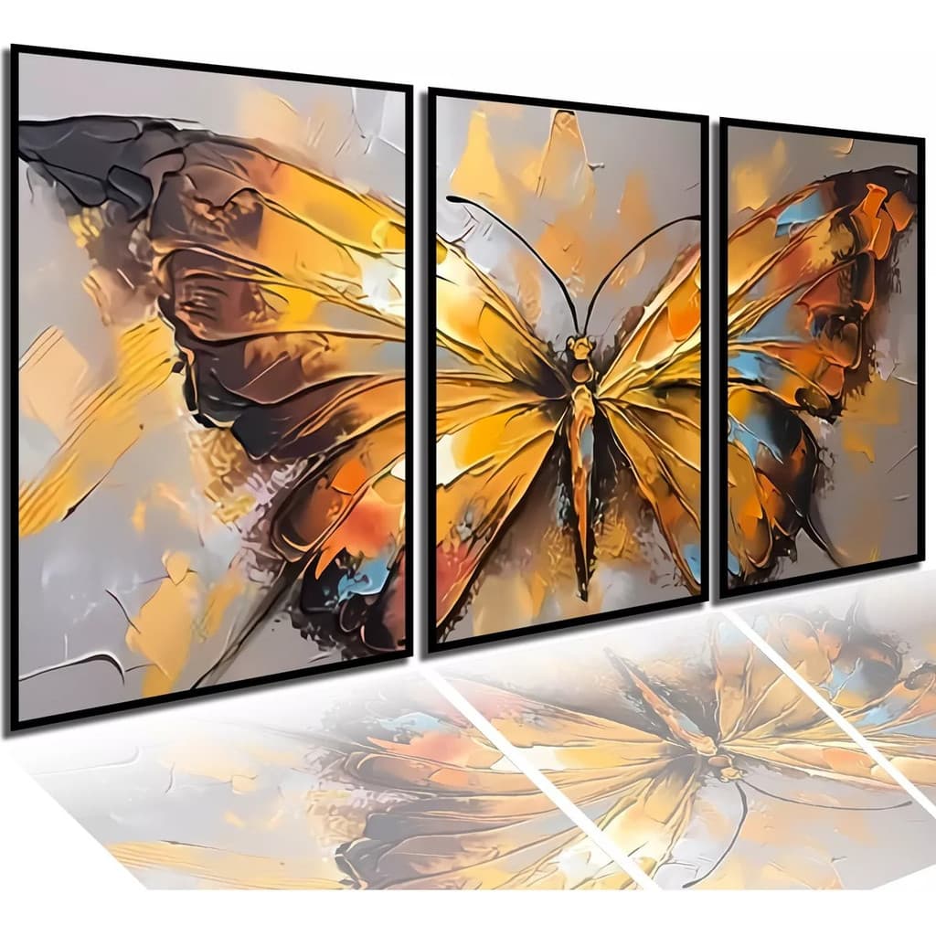 Quadros Decorativos Para Sala Borboleta Abstrata 3 Pçs Hall