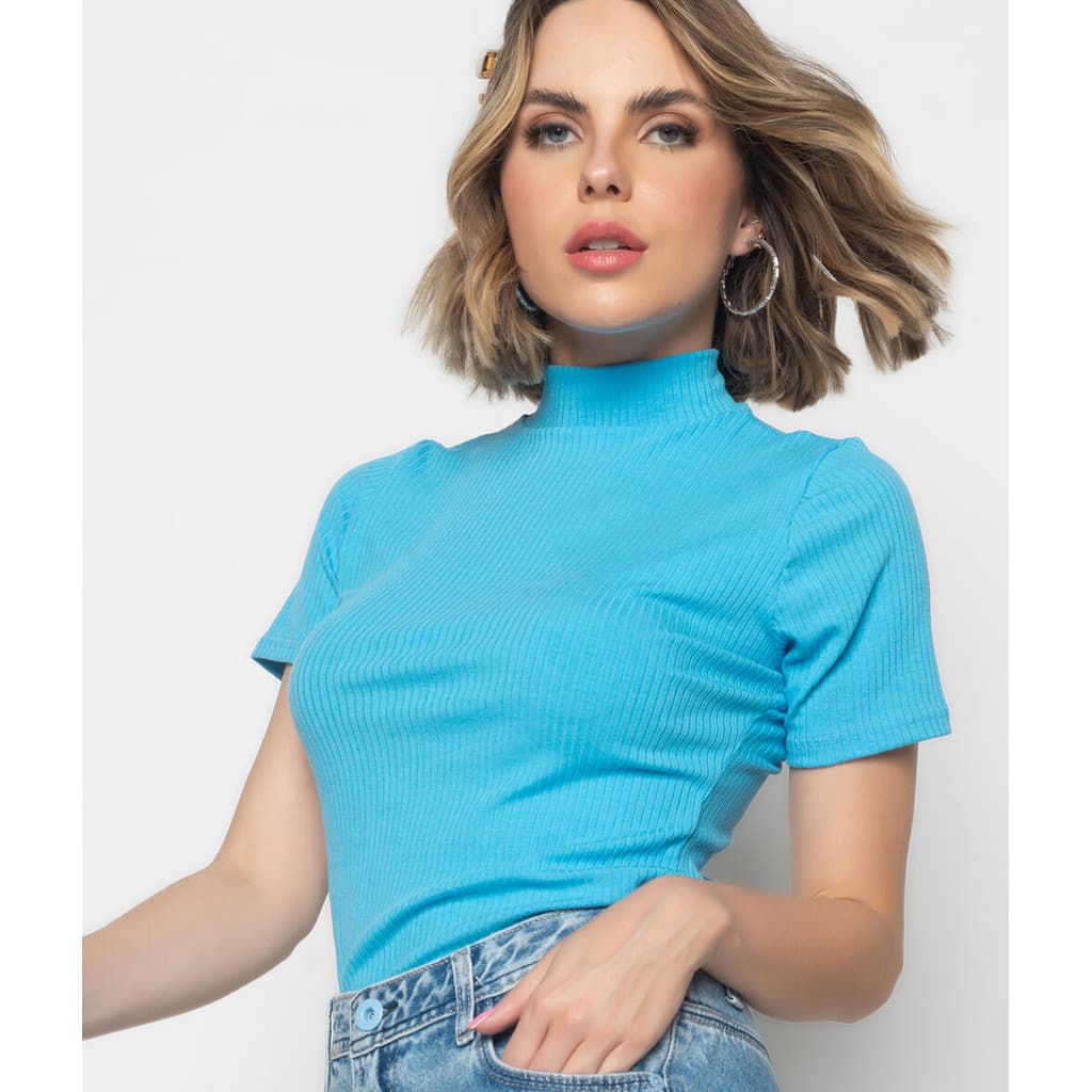 Blusa Gola Alta Malha Canelada Salvatore Fashion