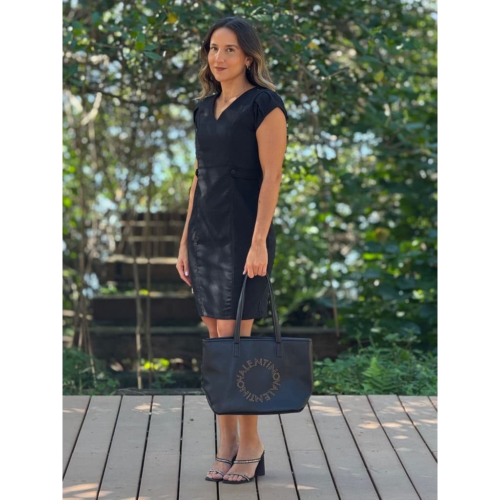 Vestido Feminino Manga Tulipa de Linho Casual Estilo Office