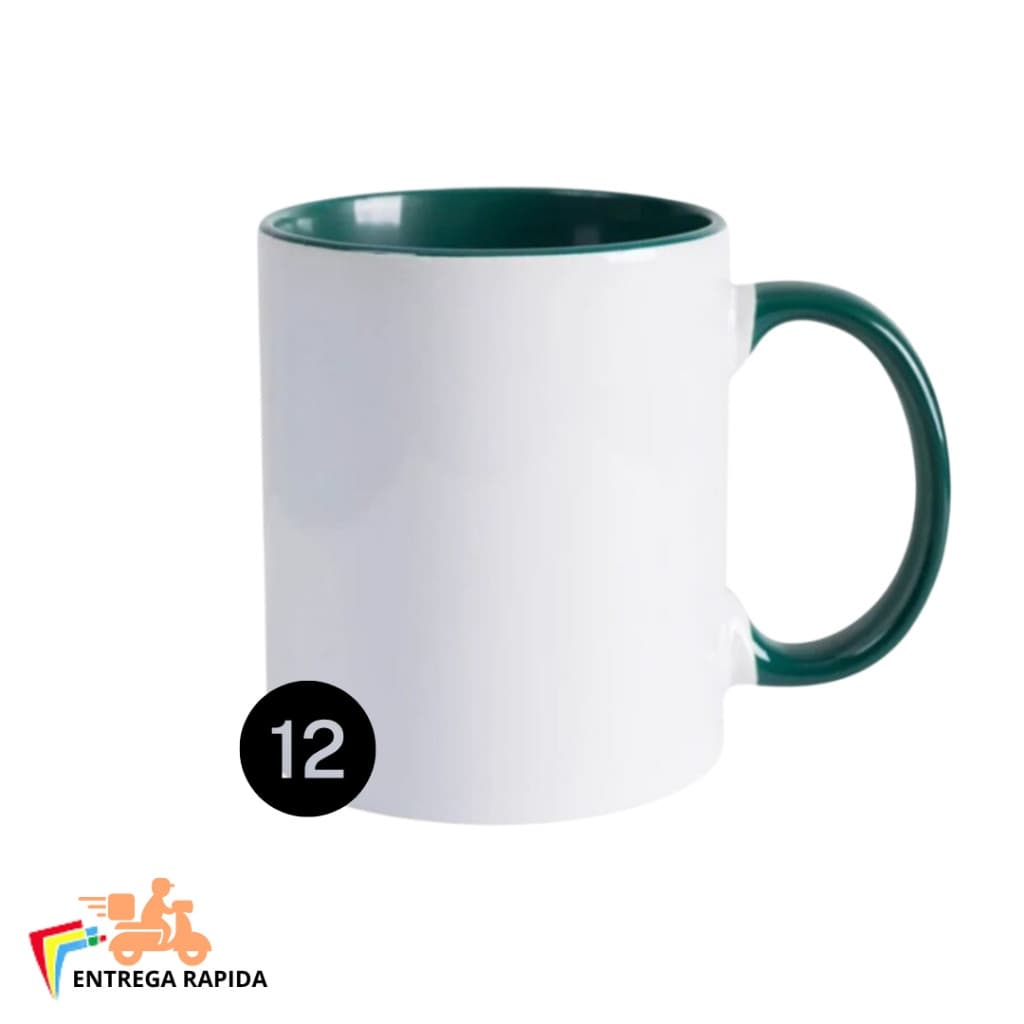 12 Caneca Branca Com Alça E Interior Verde Amazonia Importada 325ml - Para Sublimação Entrega Rapida