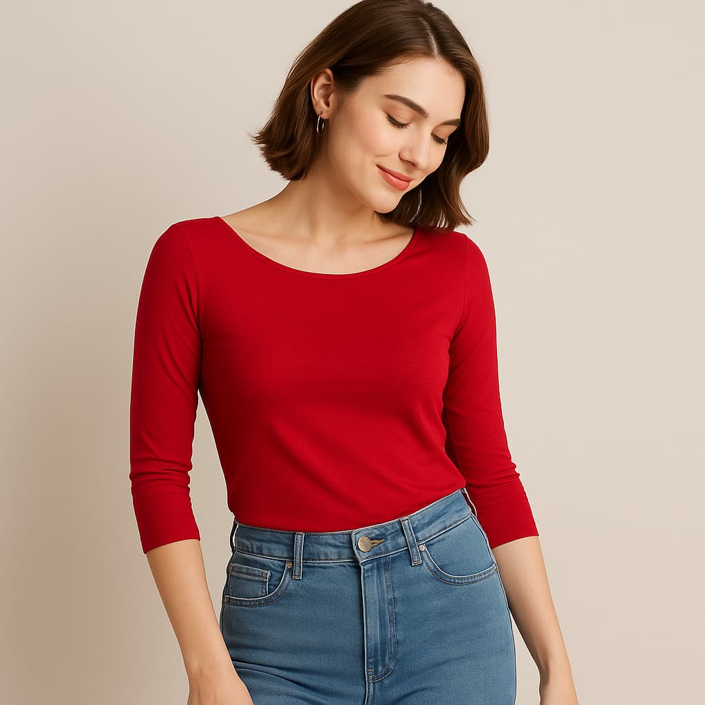 Blusas Femininas Básica Decote Gola Canoa Manga 3/4