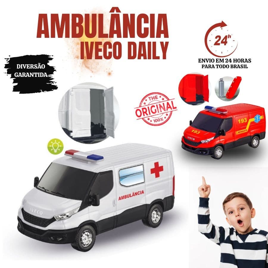 Carrinho Carro Brinquedo Van Iveco Daily Ambulancia C/ Acessorios Iveco Daily Resgate