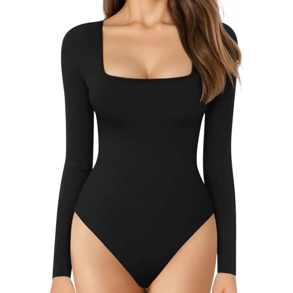 Body Feminino de Inverno em Suplex  Manga Longa com Decote Quadrado | Estilo Blogueira e Moda Gringa