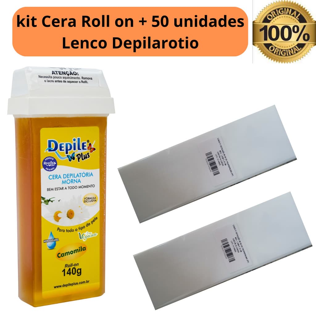 Kit Depile Plus - 1 Roll-on Hidrossolúvel + Papel TNT 50un - Depilação Prática e Rápida