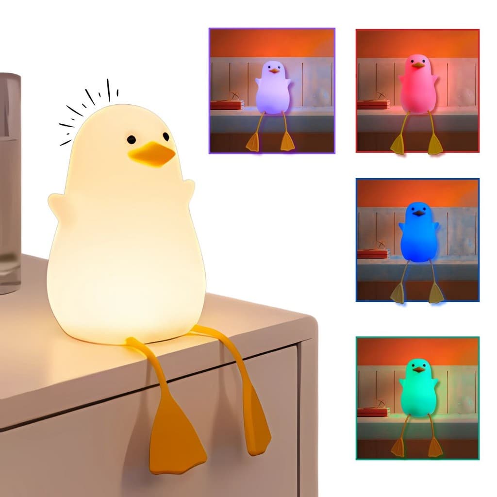 Luminária Infantil Patinho Fofo RGB com 9 Modos – Toque para Trocar