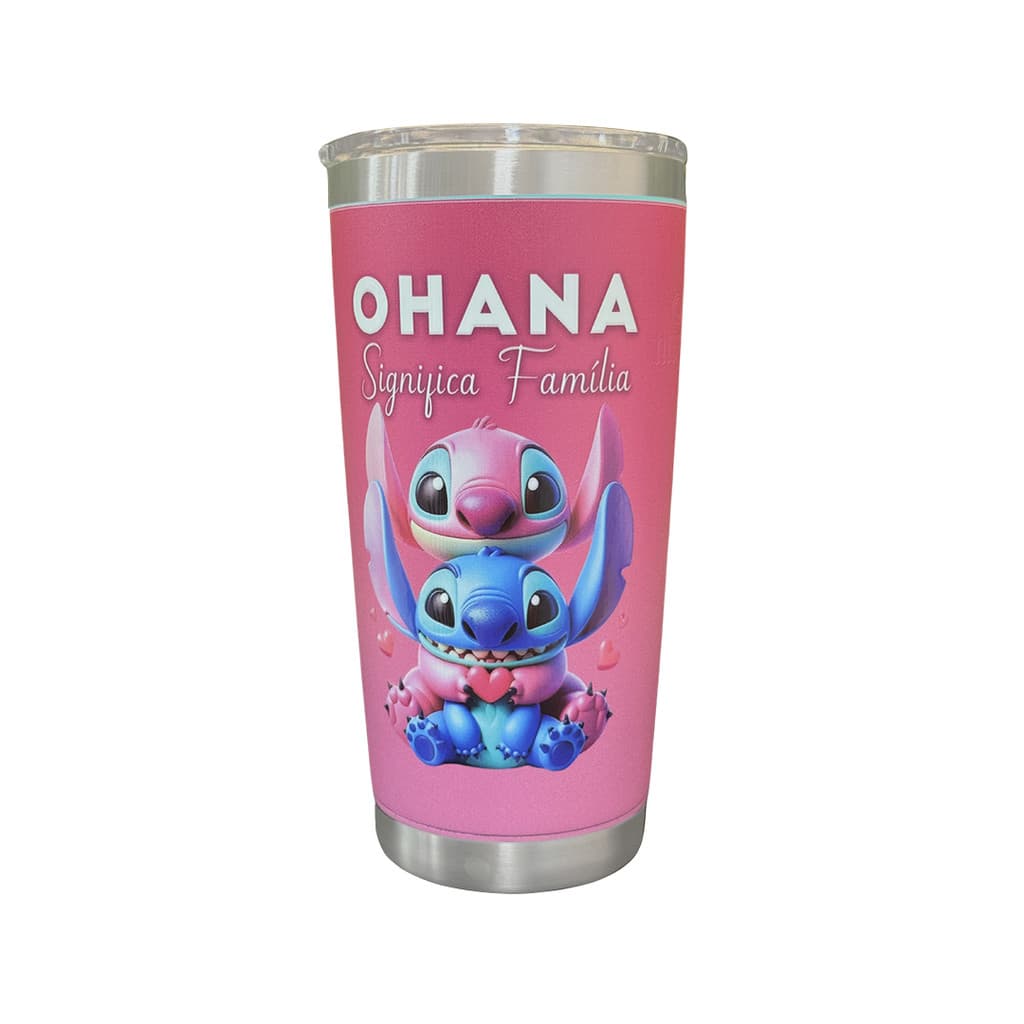 Copo Térmico Personalizado Ohana Rosa 591ml Aço Inox com Tampa