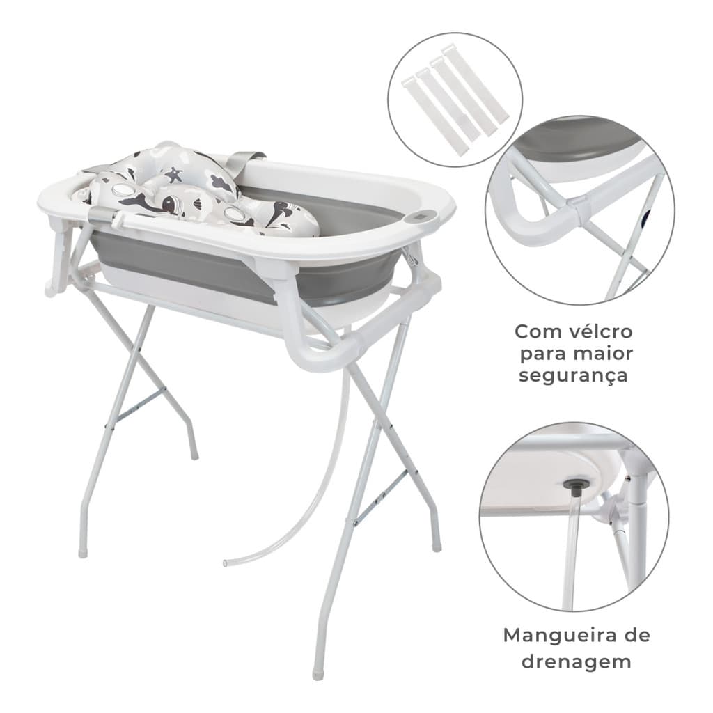 Banheira Dobrável Com Suporte Infantil e Almofada Ajustável