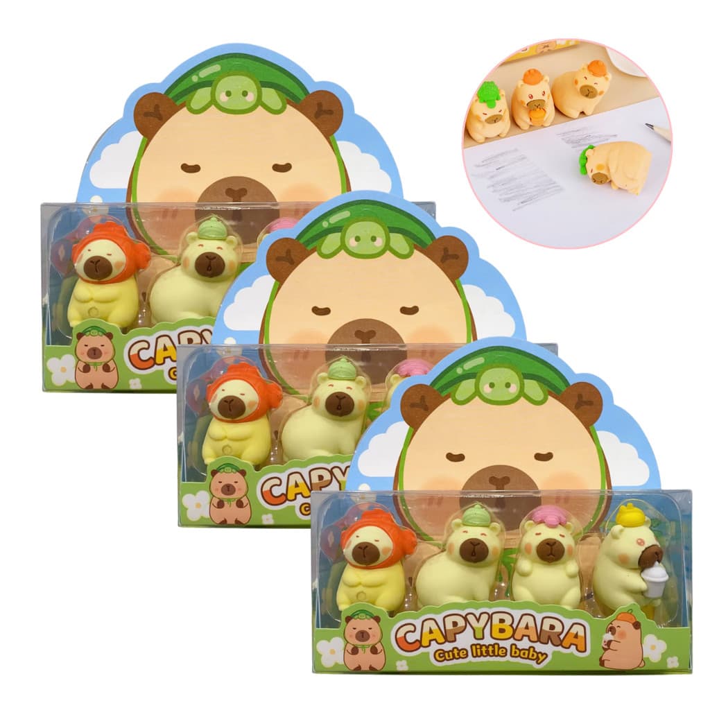 12 Mini Borracha Escolar Capivara Bebê Fofa Estilosa Papelaria Escolar Kawaii