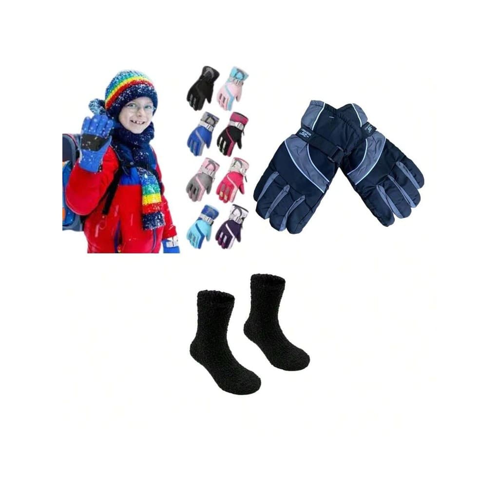 Kit luva impermeável forrada infantil criança+meia térmica