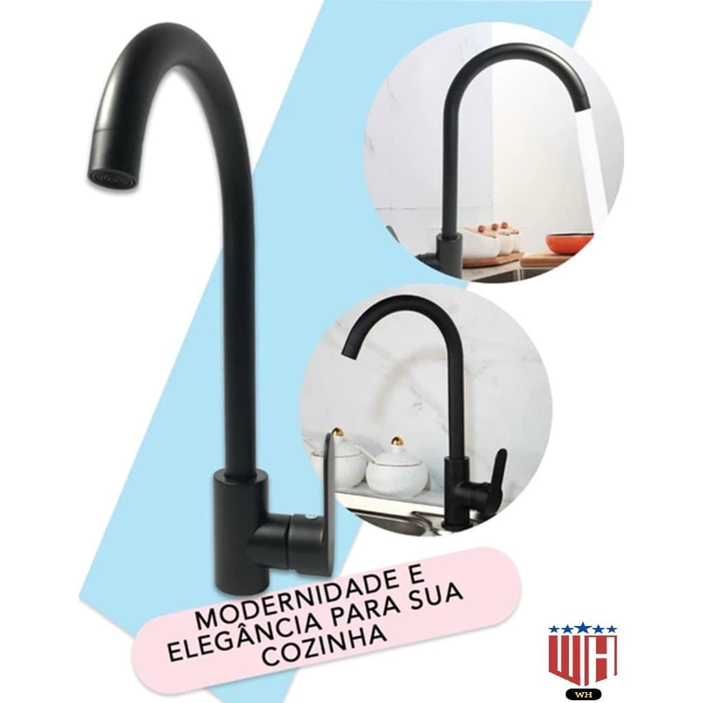 Torneira Gourmet De Cozinha Misturador Monocomando Preta com Giro de 360 ° Graus Para Cozinha Preta Mesa