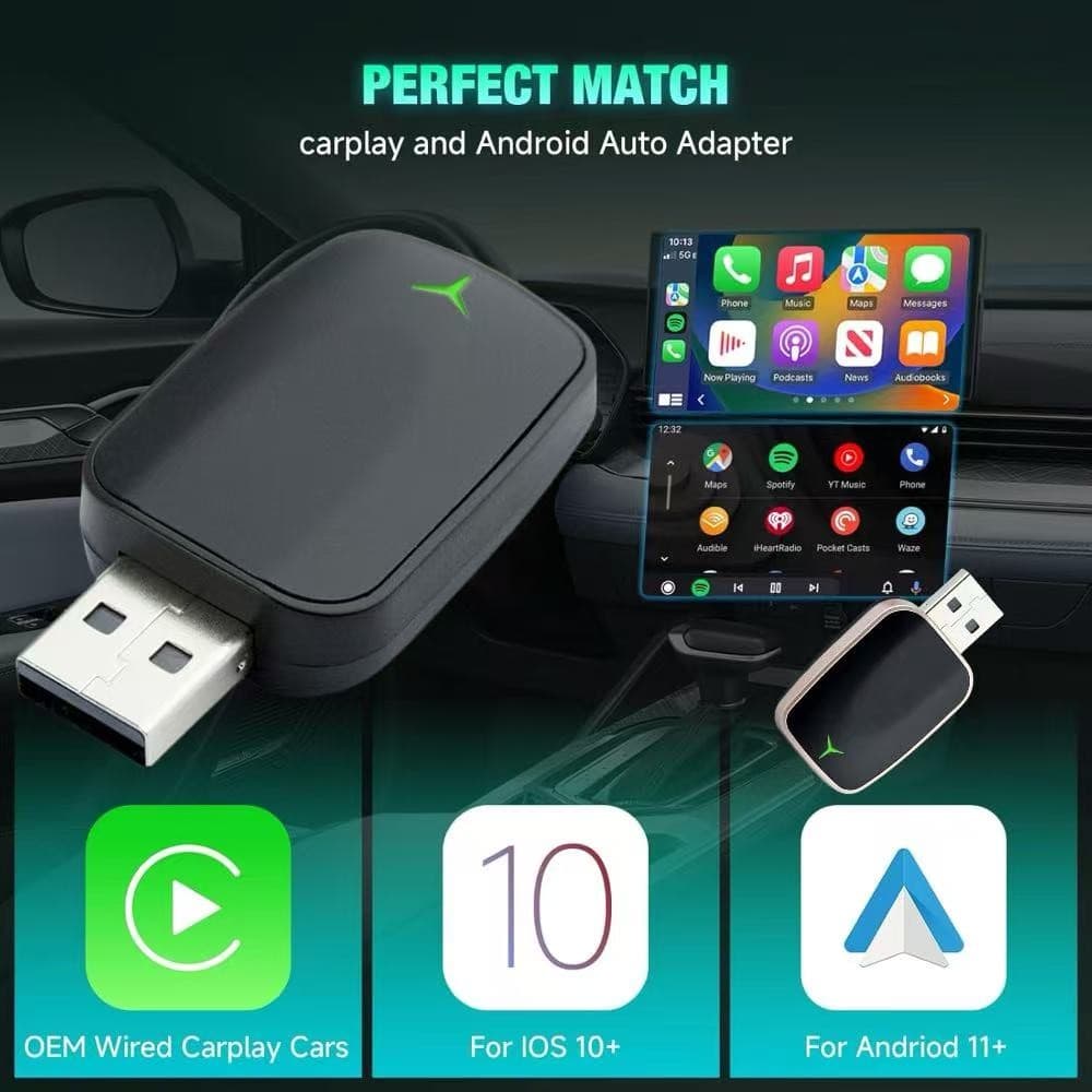 Mini 2 Em 1 Ai Box Com Fio Para Carplay Sem E Android Adaptador Automático WiFi Bluetooth Conexão Automática Plug & Play