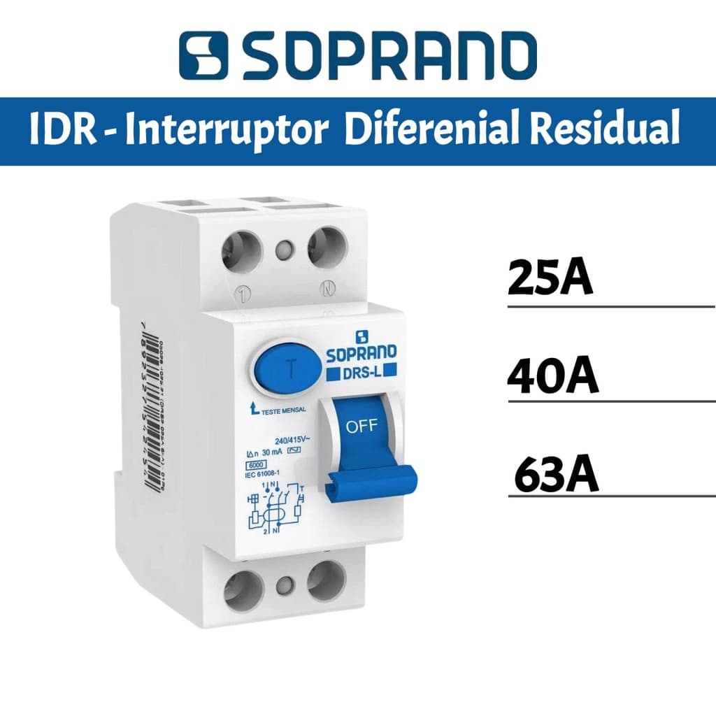 Interruptor Diferencial Residual IDR 25A  40A  63A Soprano