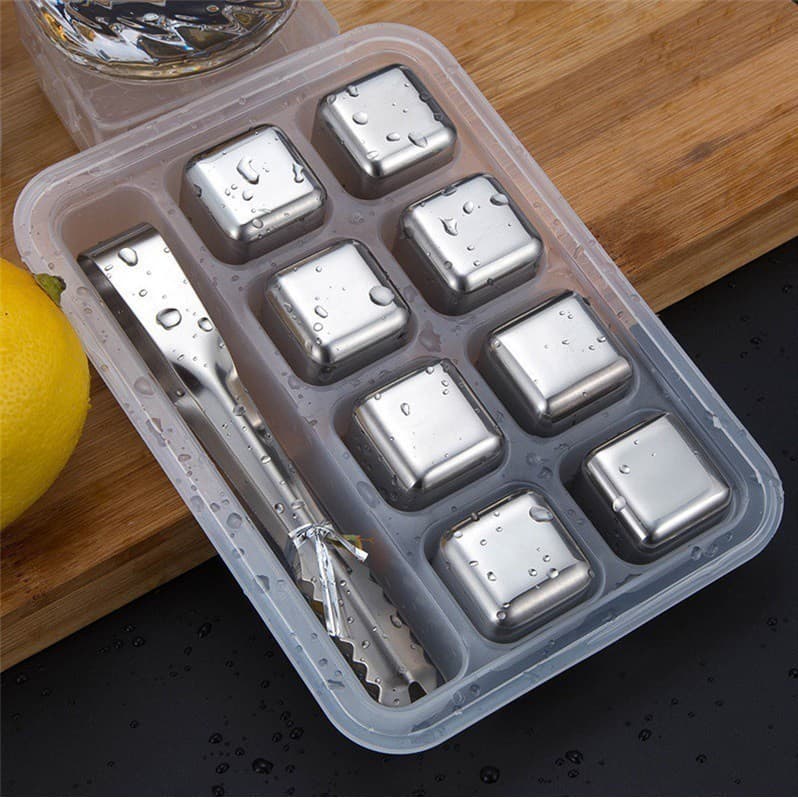 Kit 4/ 8 Cubos de Gelo Inox Artificial + Pegador