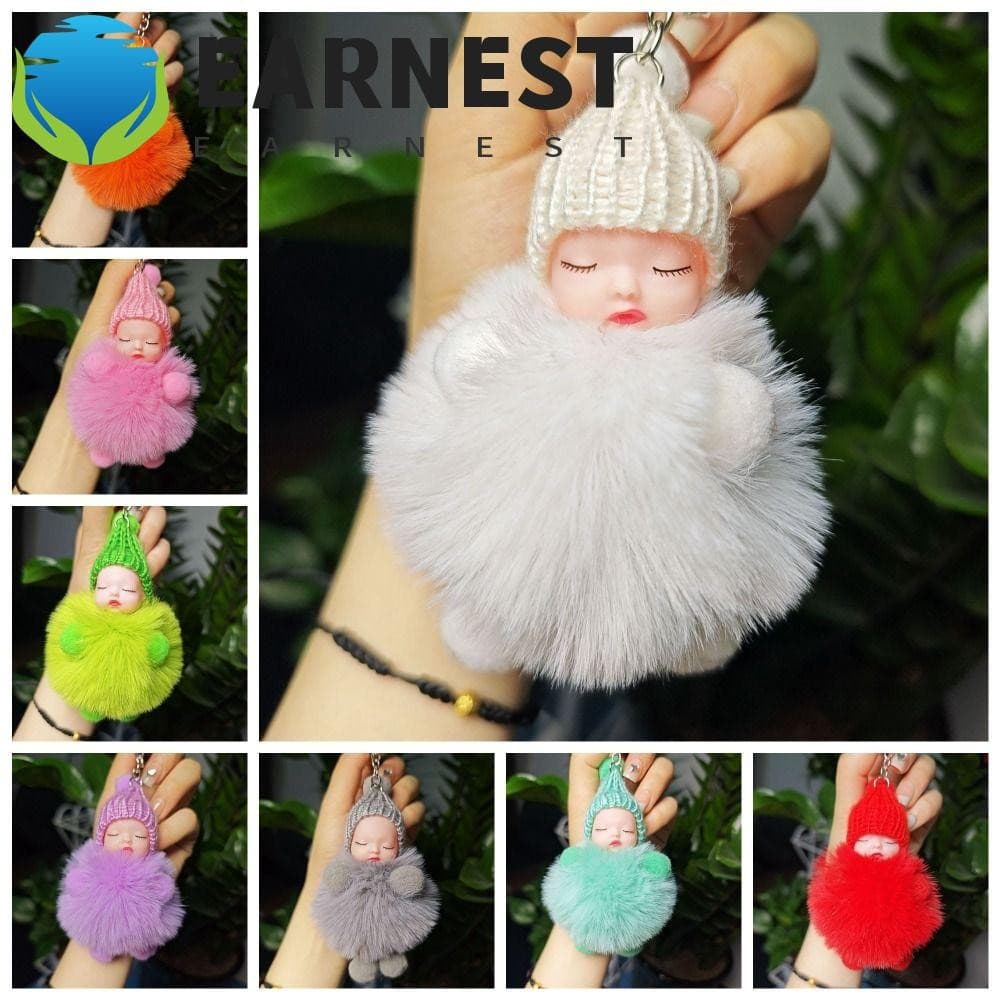 Chaveiro De Bebê Dormindo Com Pompom EARNEST , Fofo De Cor Sólida Para , Boneca De Pelúcia