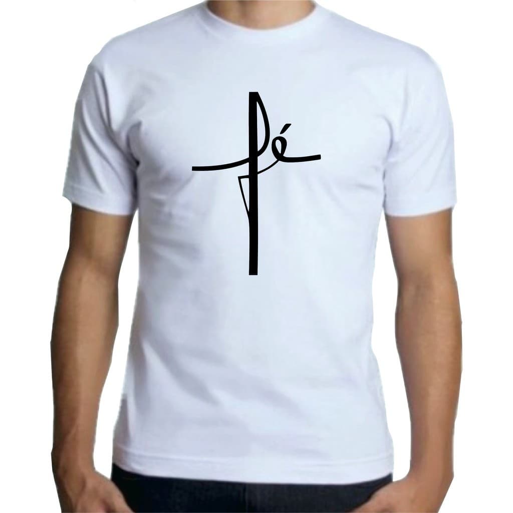 Camiseta Adulto Branca Masculina, Cruz Fé
