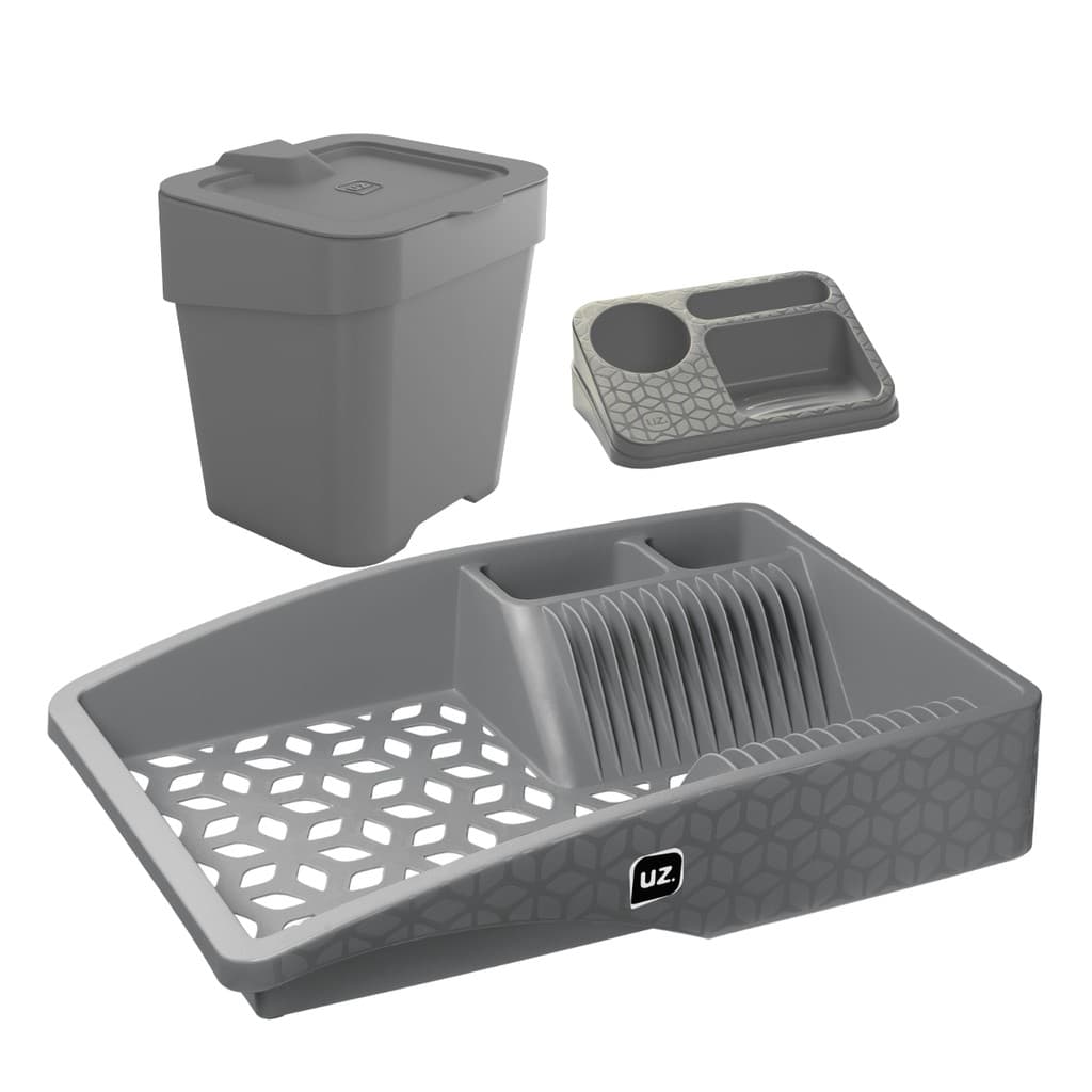 Kit Pia Cozinha 3 Peças Escorredor UZ414 + Lixeira Slim UZ420 + Organizador De Pia UZ395 - Cores