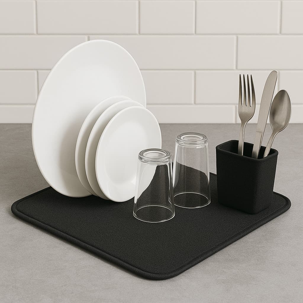 Tapete Escorredor De Louça 40x30cm E Copos Absorvente Para Cozinha