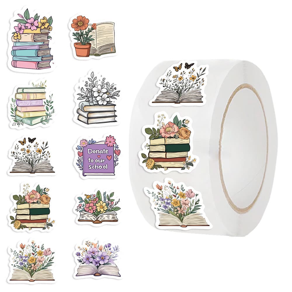 Rolo De Fita Washi Floral E De Leitura (500 Folhas)-Adesivos Fofos De Decoração De Livros Para Scrapbooking , Selos De E