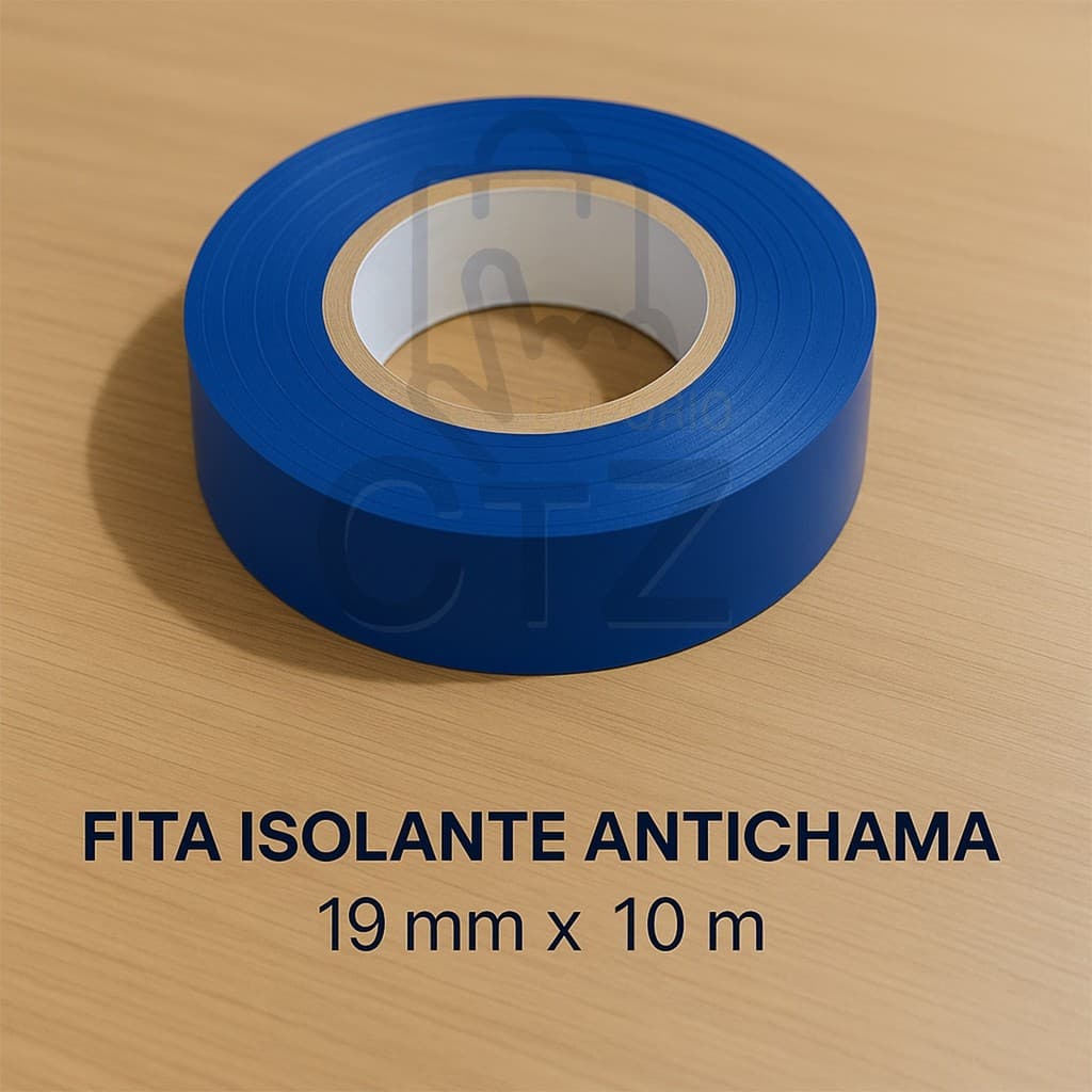 Fita Isolante Antichama Azul 19mm x 10m Segurança e Resistência para Instalações Elétricas 600V 80°C