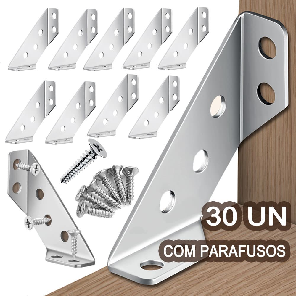Kit 30 Conector Aço Cantoneira Junção Canto Móveis Madeira Excelente Para Reforço Cantos De Mobiliário
