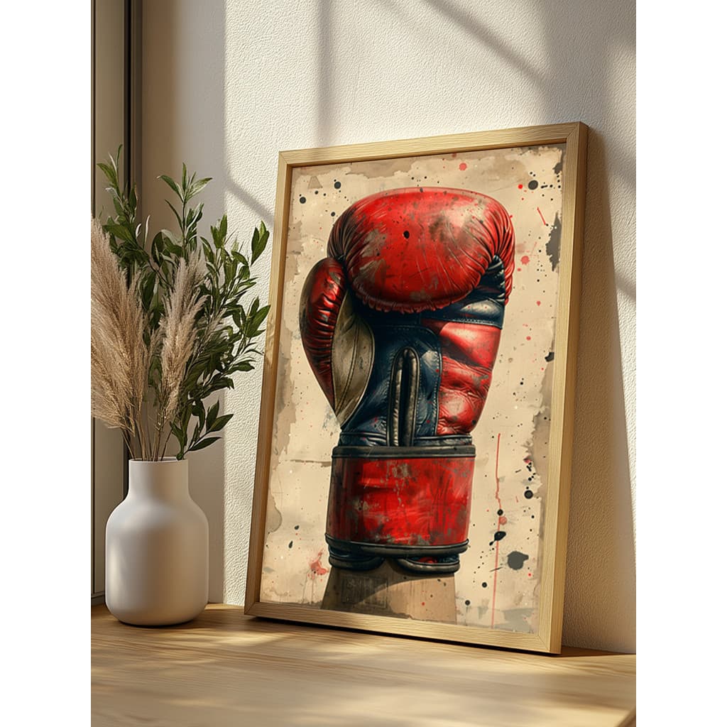 Quadro Decorativo Com Moldura Luva Boxe Vermelha Estilo Vintage Arte Impactante Academia Escritório