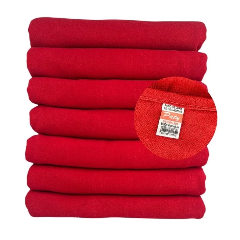 KIT 10 PANOS de Prato GRANDE VERMELHO Liso Pé de Galinha - Com Bainha - 100% Algodão 41x 68 cm