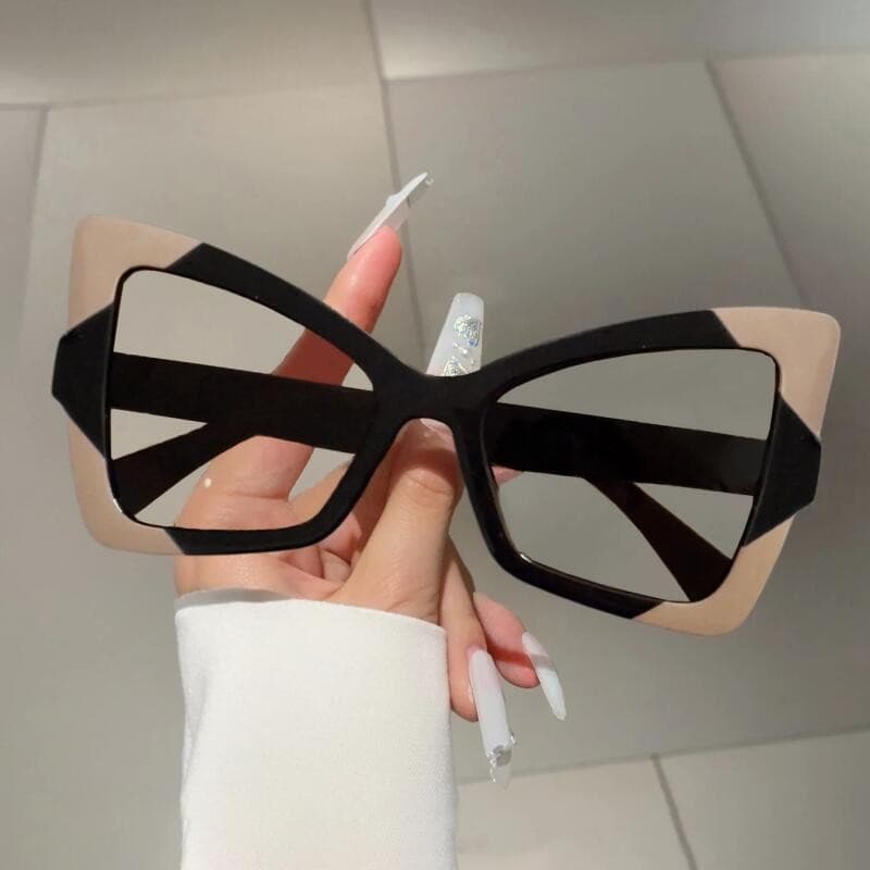 Óculos Grandes De Olho De Gato Femininos Da Moda Com Armação De Borboleta Colorblocked