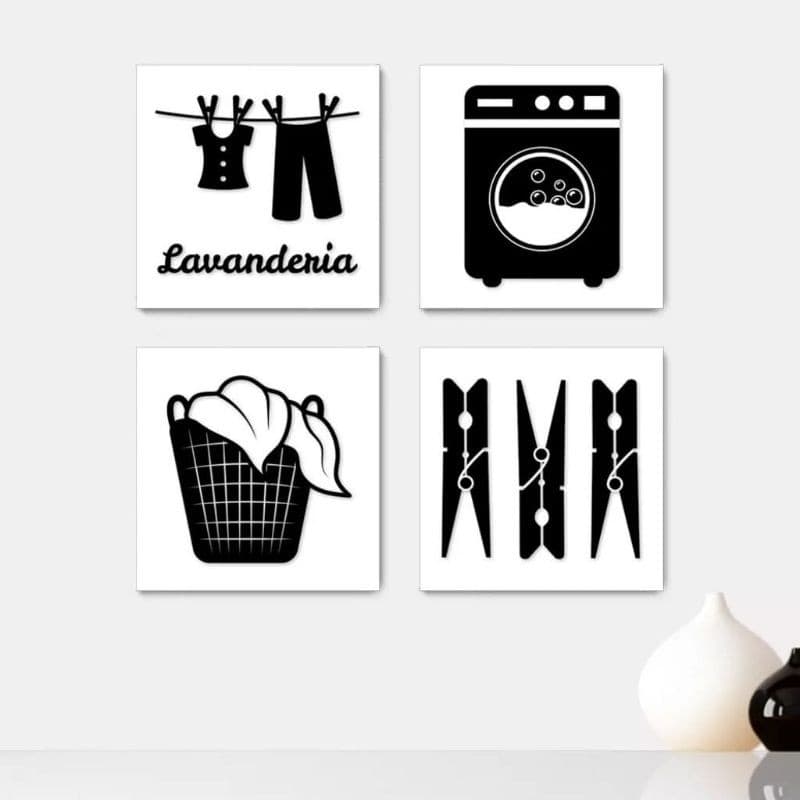 Kit Lavanderia 4 Peças em mdf Quadro Decorativo Lavanderia 4 Peças