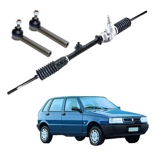 Kit Caixa Direção Mecânica + Terminal Uno 2004 2005 2006 2007 2008 Com Pino Braço Oscilante Completo