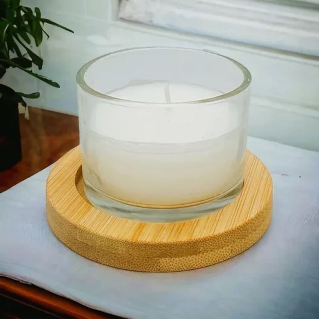 Vela Aromática Decorativa pote de Vidro com Base de Bambu