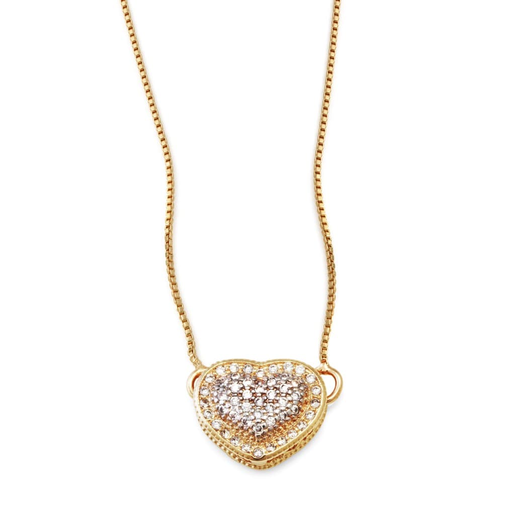 Colar Prata 925 Pingente Coração Cravejado com Zircônias Brancas -  Banho Ouro 18k