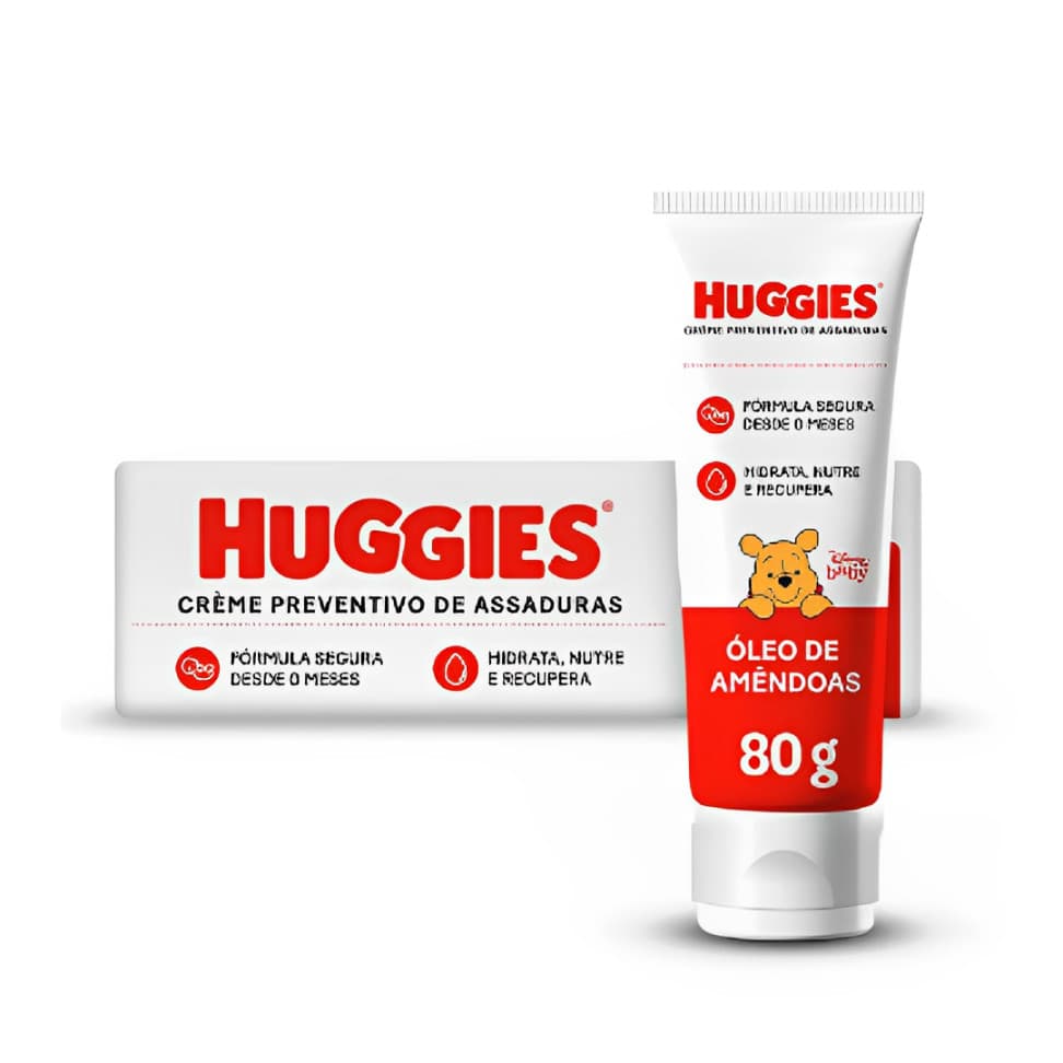 Pomada Huggies - Creme Preventivo Contra Assaduras 80g  Óleo de Amêndoas- Hidrata/Nutre/Recupera