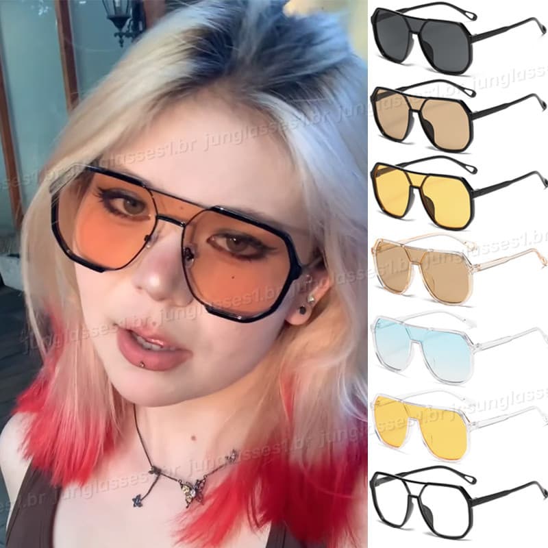 Moda Laranja Óculos De Sol De Uma Peça Para Mulheres Homens Armação Grande Preto Poligonal Punk Superior Steampunk
