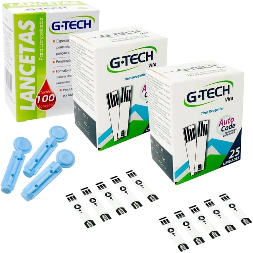 Kit 100 Tiras Reagente G-Tech Vita e + 100 lancetas