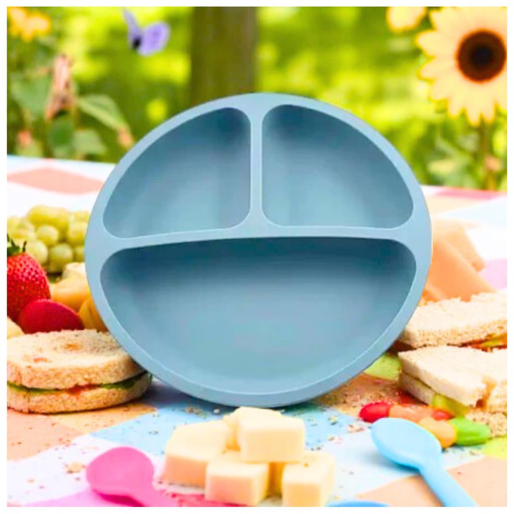 Prato Infantil de Silicone com Ventosa Introdução alimentar papinha pratinho de bebê com divisórias